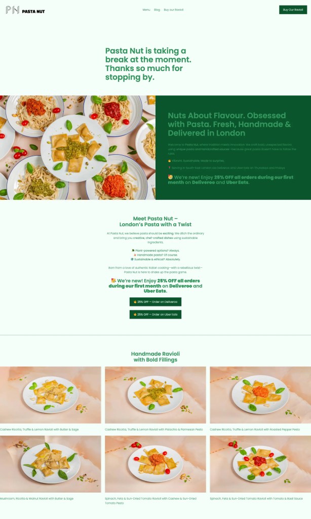 Pasta Nut – homepage top half