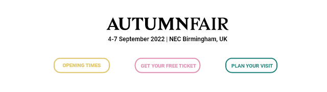 Three-CTA navbar module: the Autumn Fair masthead above three outlined buttons in yellow, pink and teal, each button colour set by a module-scoped variable.